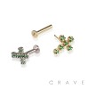 14K Gold PUSH IN LABRET WITH CZ PRONG CROSS TOP